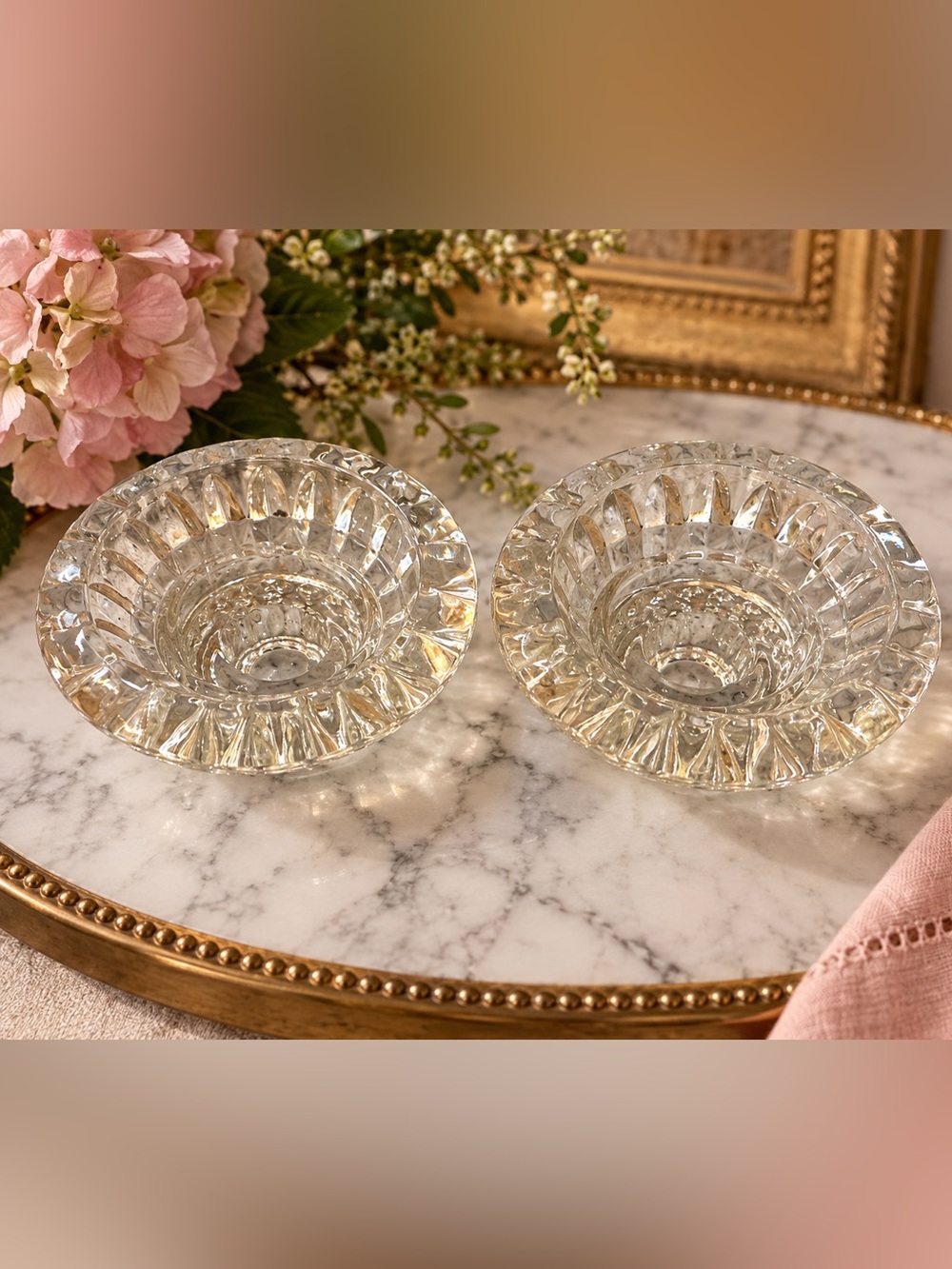 Glass Candle Holders - Clear Pair for Home Dining